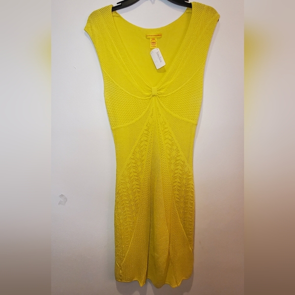 NWT CATHERINE MALANDRINO - DRESS - SLEEVELESS - YELLOW -VISCOSE/NYLON - Picture 2 of 8